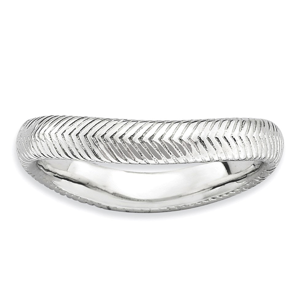 Sterlingsilber Stapelbar Expressions Poliert Rhodium Platte Welle Ring