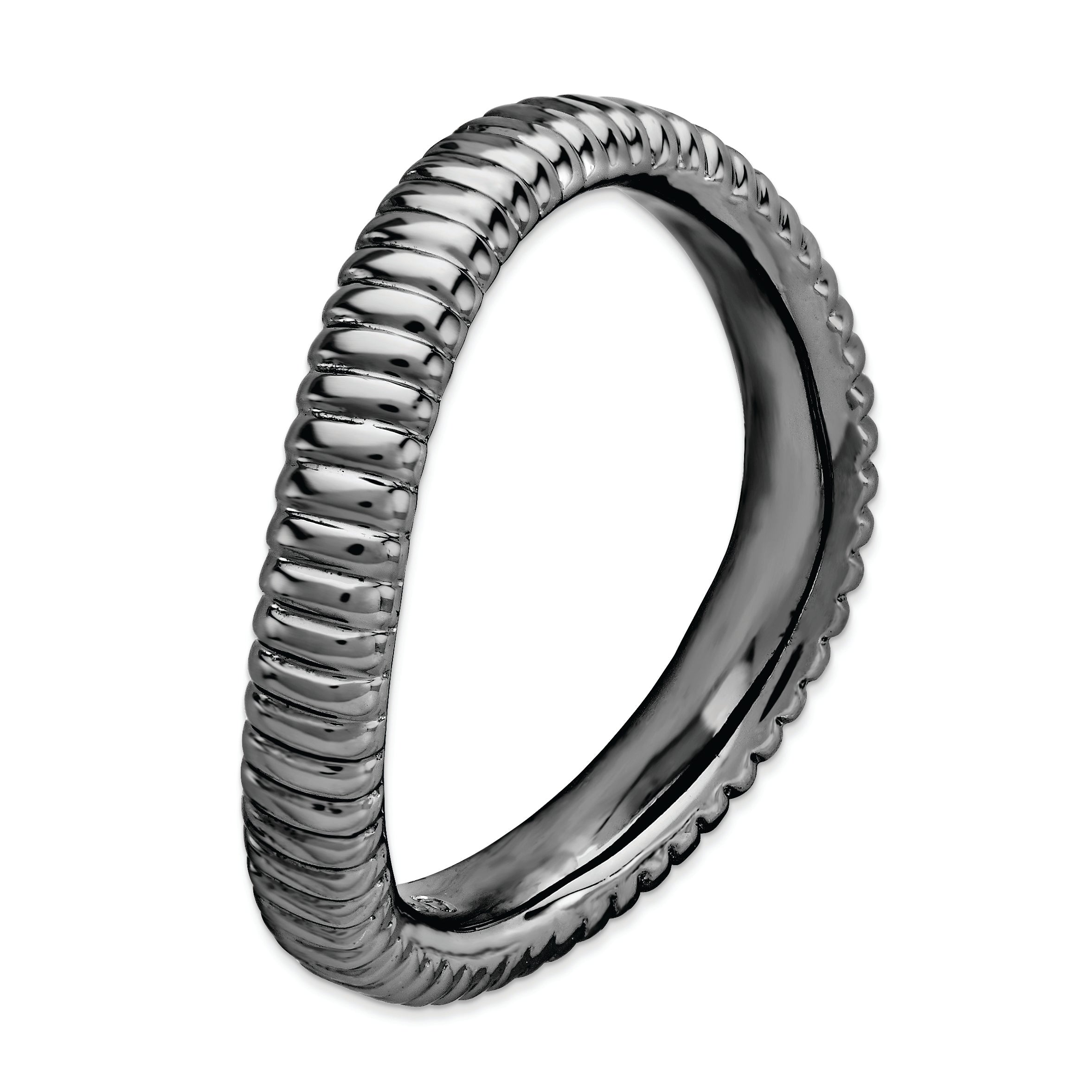 Sterlingsilber Stapelbar Expressions Poliert Schwarz Platte Welle Ring