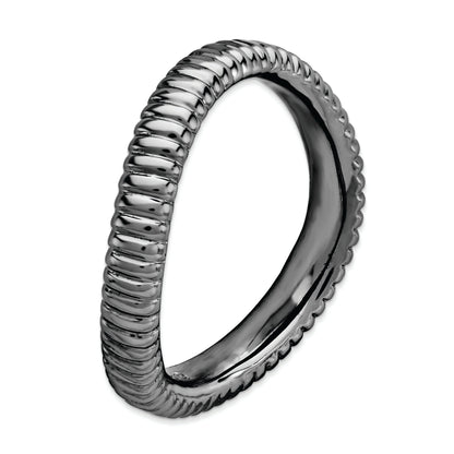 Sterlingsilber Stapelbar Expressions Poliert Schwarz Platte Welle Ring