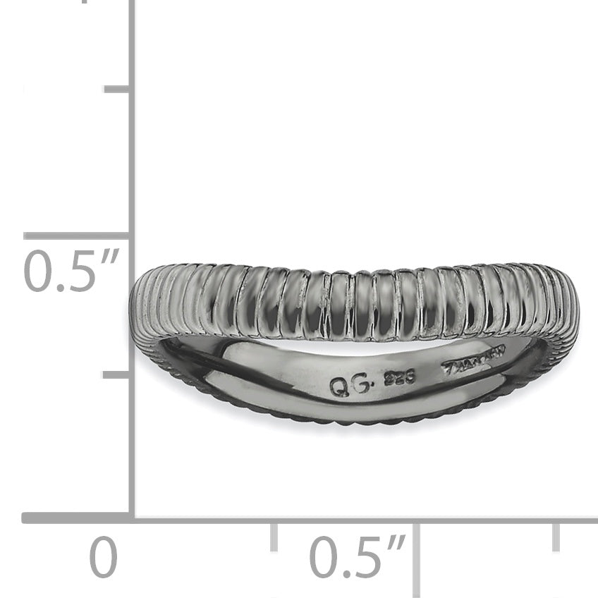 Sterlingsilber Stapelbar Expressions Poliert Schwarz Platte Welle Ring