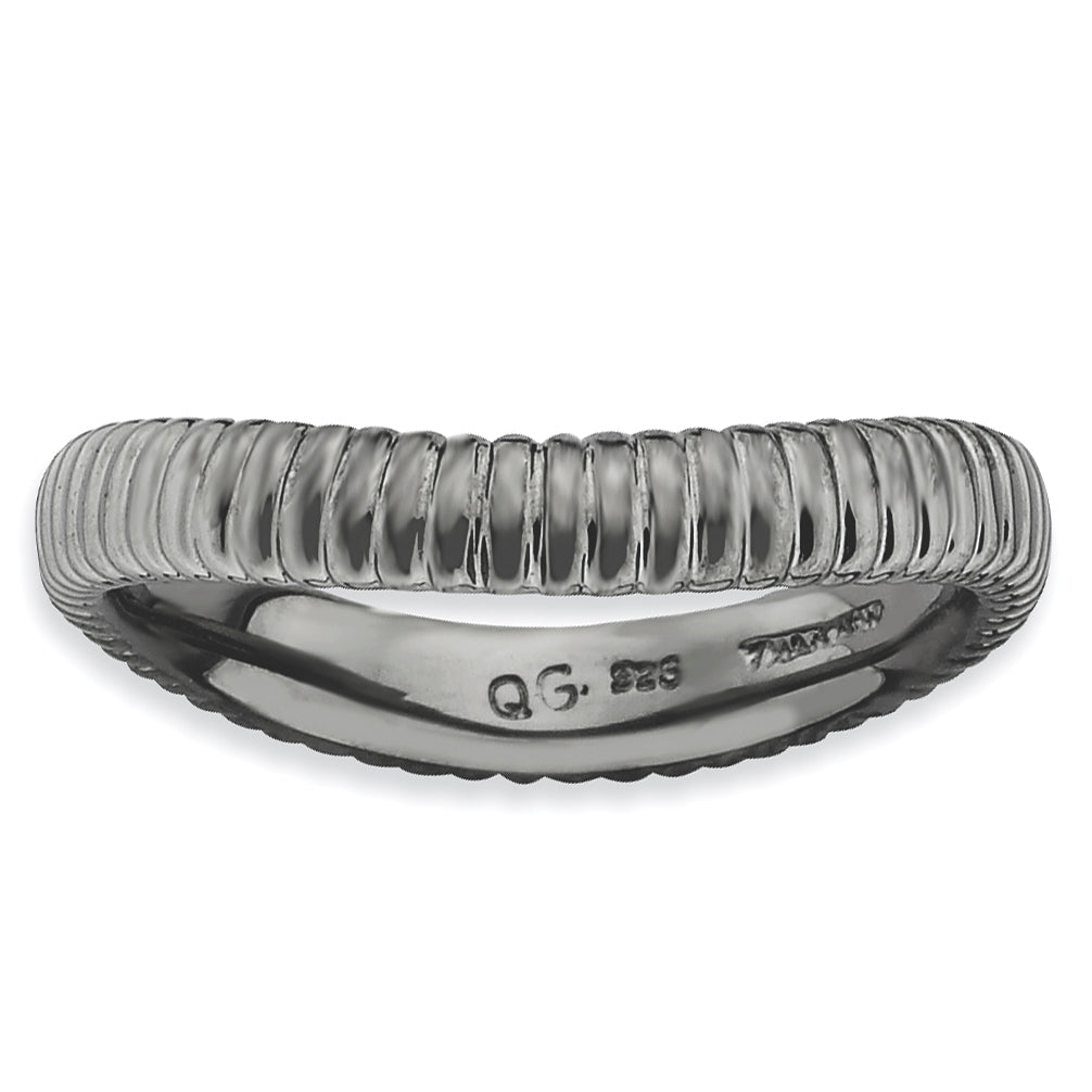 Sterlingsilber Stapelbar Expressions Poliert Schwarz Platte Welle Ring