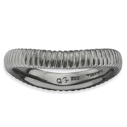 Sterlingsilber Stapelbar Expressions Poliert Schwarz Platte Welle Ring