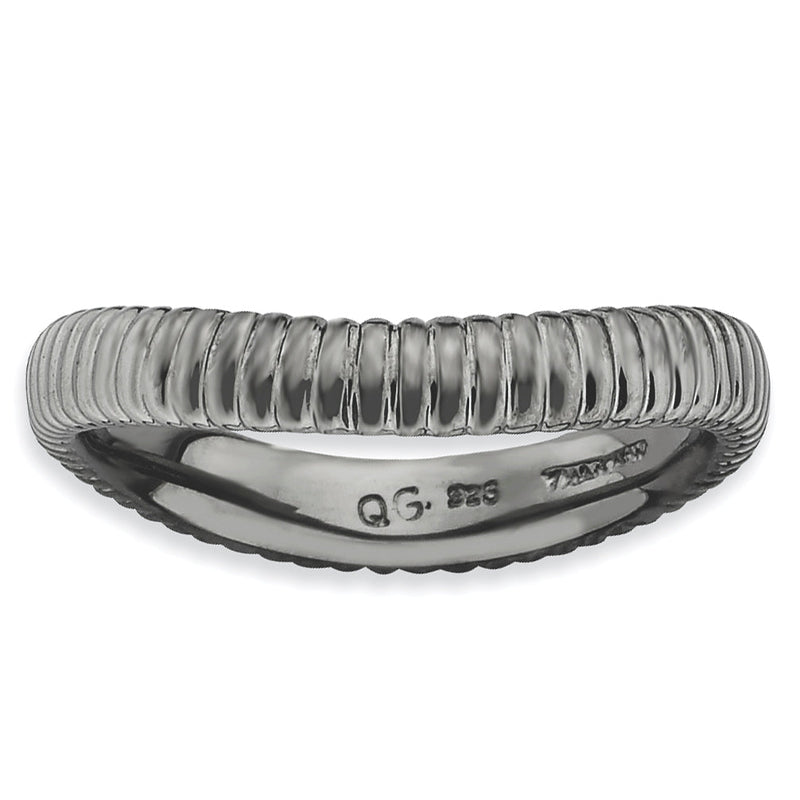 Sterlingsilber Stapelbar Expressions Poliert Schwarz Platte Welle Ring