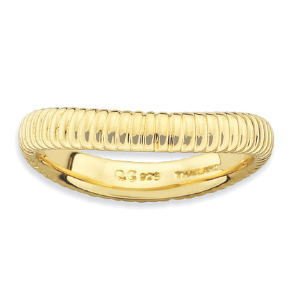 Sterlingsilber Stapelbar Expressions Poliert Gold Platte Welle Ring