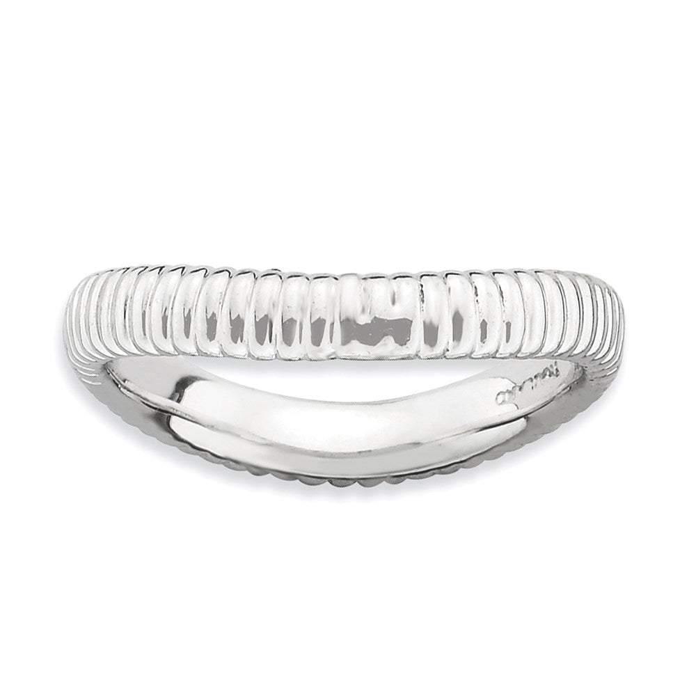 Sterlingsilber Stapelbar Expressions Poliert Rhodium Platte Welle Ring