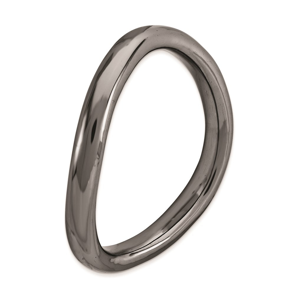 Sterlingsilber Stapelbar Expressions Poliert Schwarz Platte Welle Ring