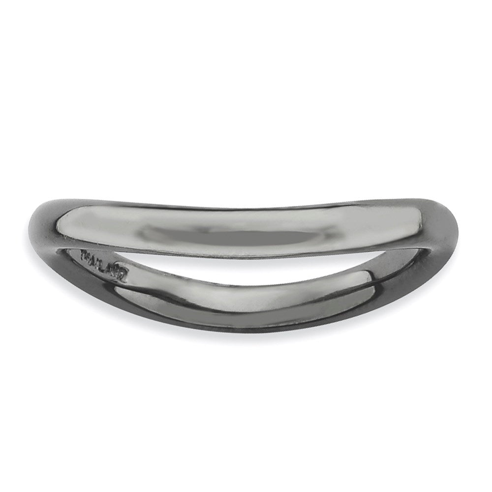 Sterlingsilber Stapelbar Expressions Poliert Schwarz Platte Welle Ring