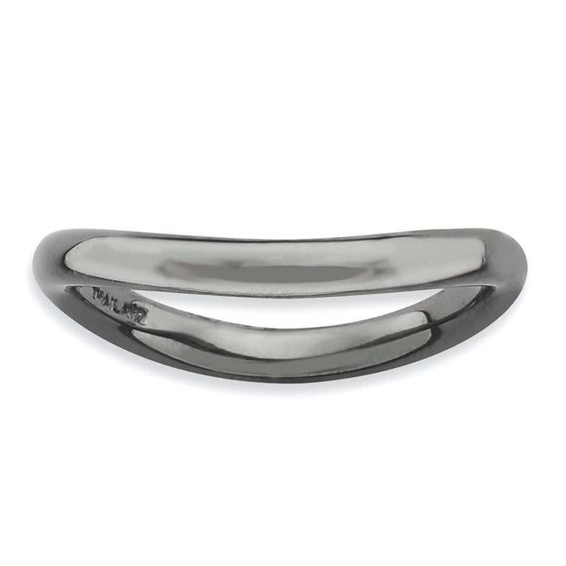 Sterlingsilber Stapelbar Expressions Poliert Schwarz Platte Welle Ring