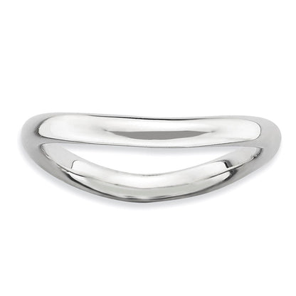 Sterlingsilber Stapelbar Expressions Poliert Rhodium Platte Welle Ring (size 7 Nur)