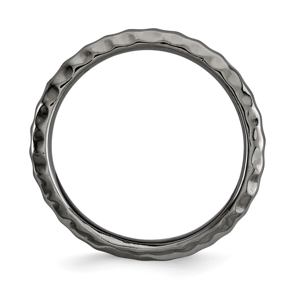 Sterlingsilber Stapelbar Expressions Poliert Schwarz Platte Welle Ring