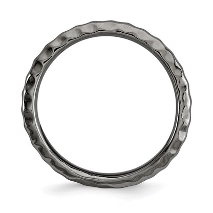 Sterlingsilber Stapelbar Expressions Poliert Schwarz Platte Welle Ring