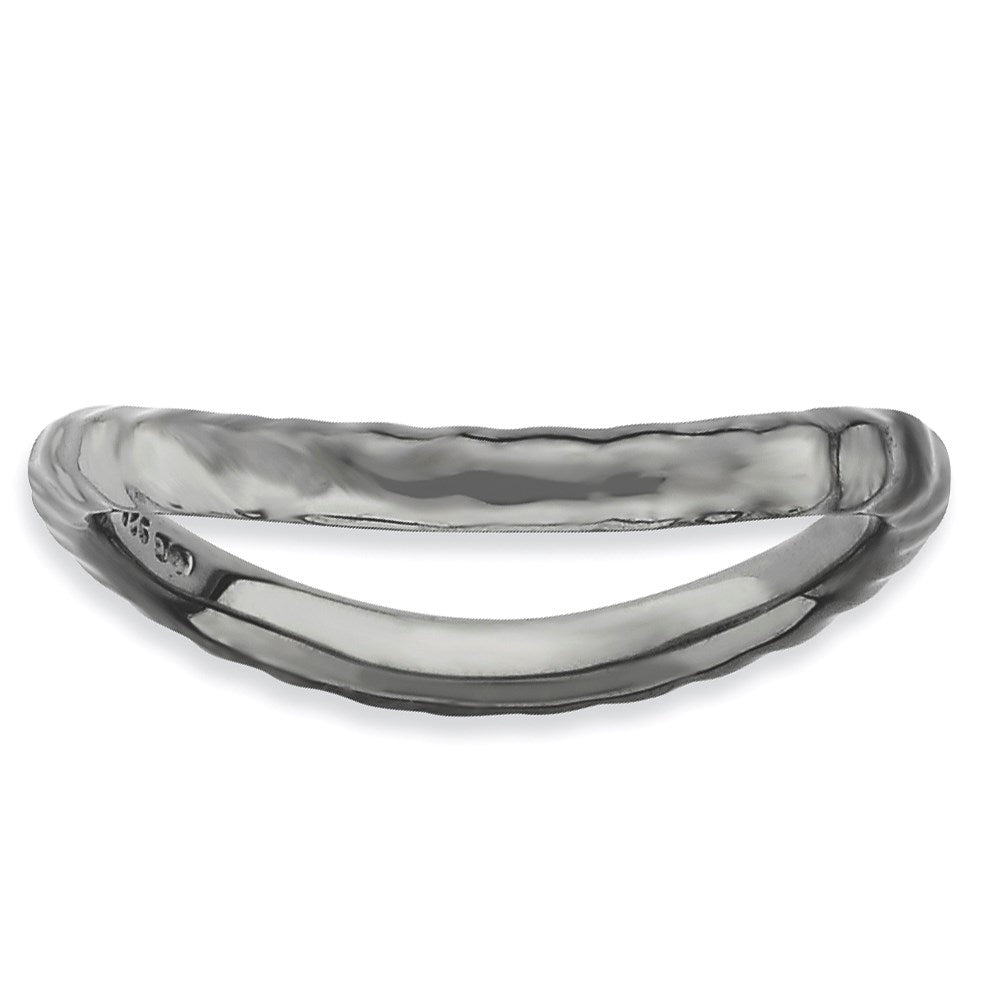 Sterlingsilber Stapelbar Expressions Poliert Schwarz Platte Welle Ring