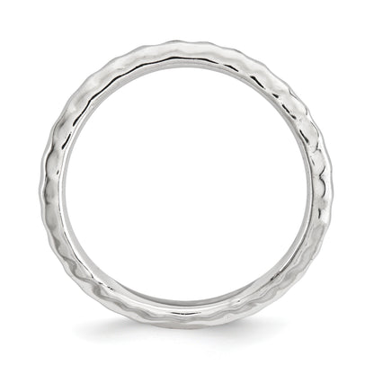 Sterlingsilber Stapelbar Expressions Poliert Rhodium Platte Welle Ring