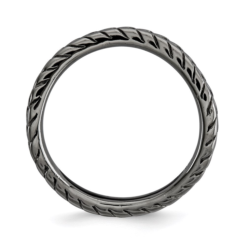 Sterlingsilber Stapelbar Expressions Poliert Schwarz Platte Welle Ring