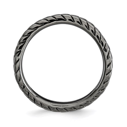 Sterlingsilber Stapelbar Expressions Poliert Schwarz Platte Welle Ring