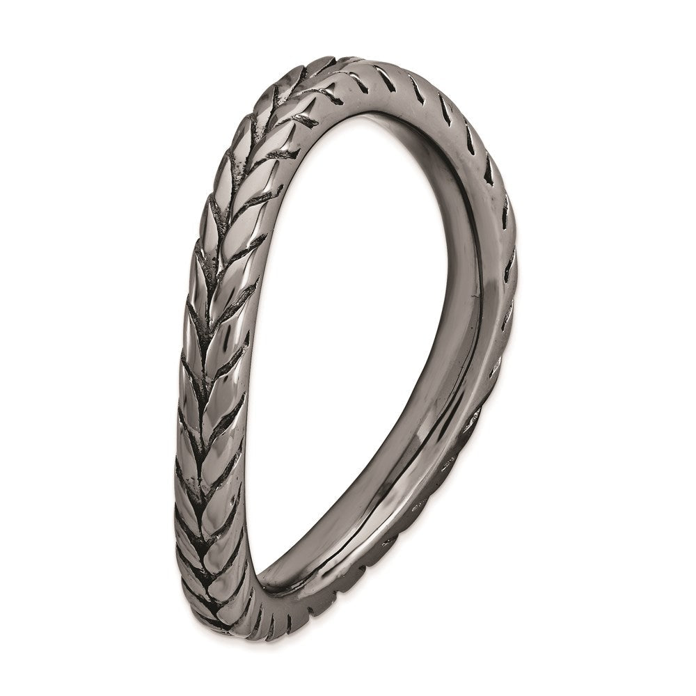 Sterlingsilber Stapelbar Expressions Poliert Schwarz Platte Welle Ring
