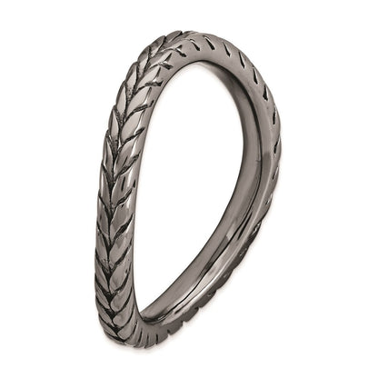 Sterlingsilber Stapelbar Expressions Poliert Schwarz Platte Welle Ring