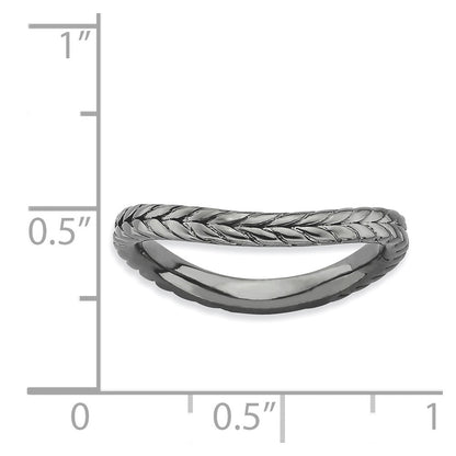 Sterlingsilber Stapelbar Expressions Poliert Schwarz Platte Welle Ring