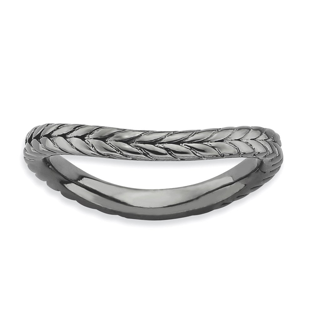 Sterlingsilber Stapelbar Expressions Poliert Schwarz Platte Welle Ring