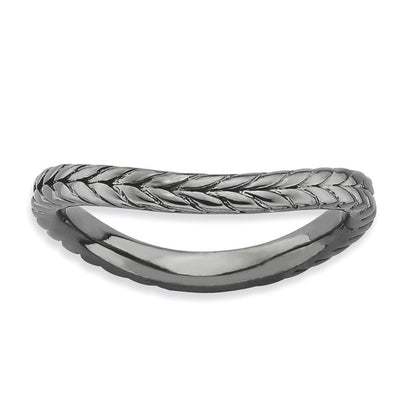 Sterlingsilber Stapelbar Expressions Poliert Schwarz Platte Welle Ring