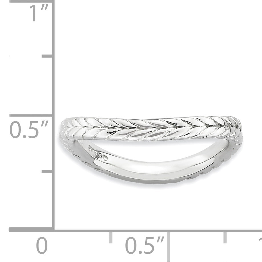 Sterlingsilber Stapelbar Expressions Poliert Rhodium Platte Welle Ring
