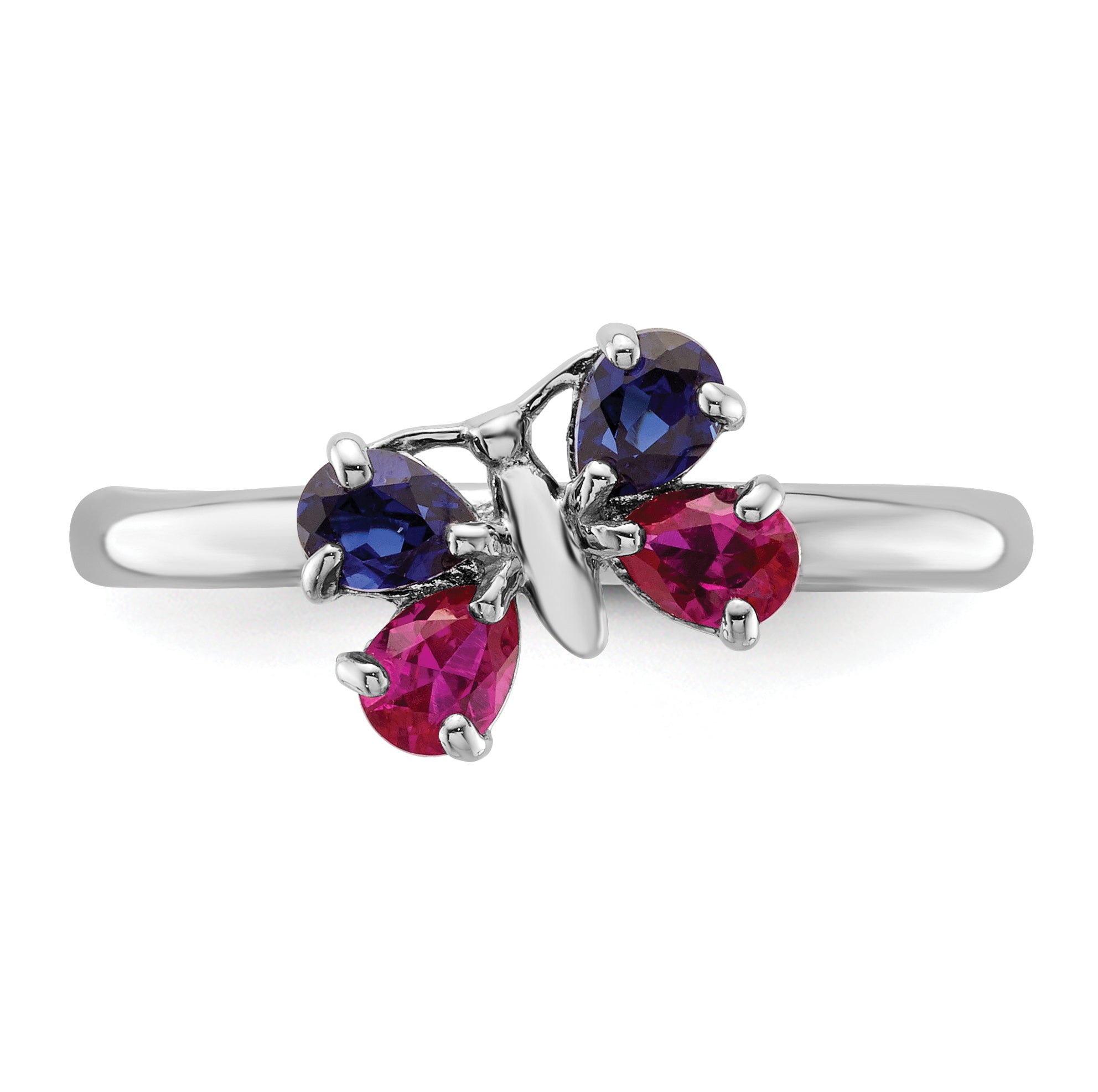 Sterlingsilber Stapelbar Expressions Cr Rubin & Saphir Schmetterling Ring