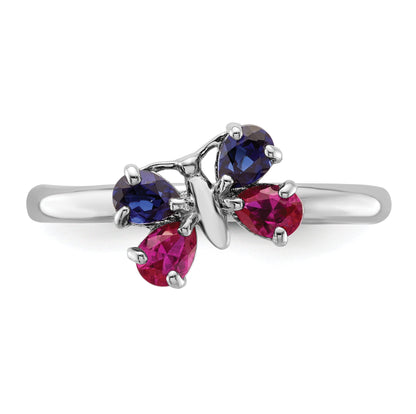Sterlingsilber Stapelbar Expressions Cr Rubin & Saphir Schmetterling Ring