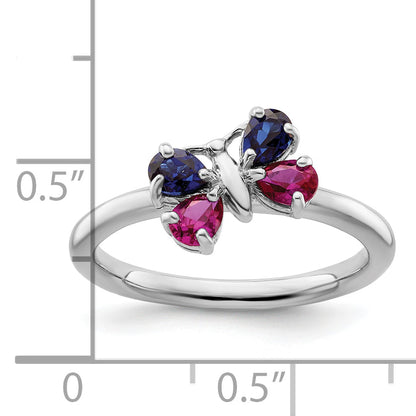 Sterlingsilber Stapelbar Expressions Cr Rubin & Saphir Schmetterling Ring