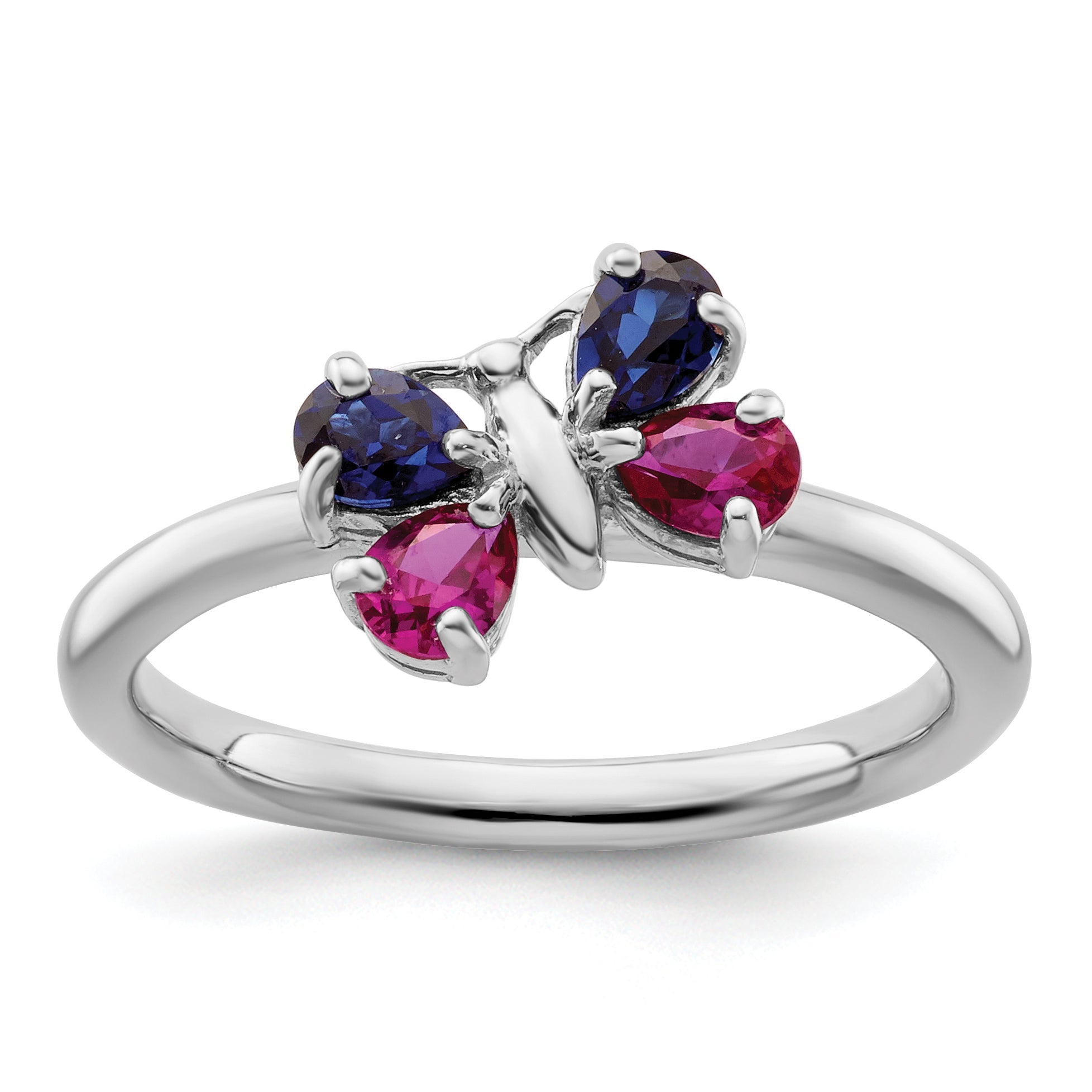 Sterlingsilber Stapelbar Expressions Cr Rubin & Saphir Schmetterling Ring