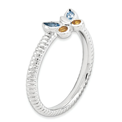 Sterlingsilber Stapelbar Expressions Blautopas & Citrin Schmetterling Ring