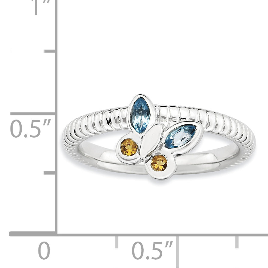 Sterlingsilber Stapelbar Expressions Blautopas & Citrin Schmetterling Ring