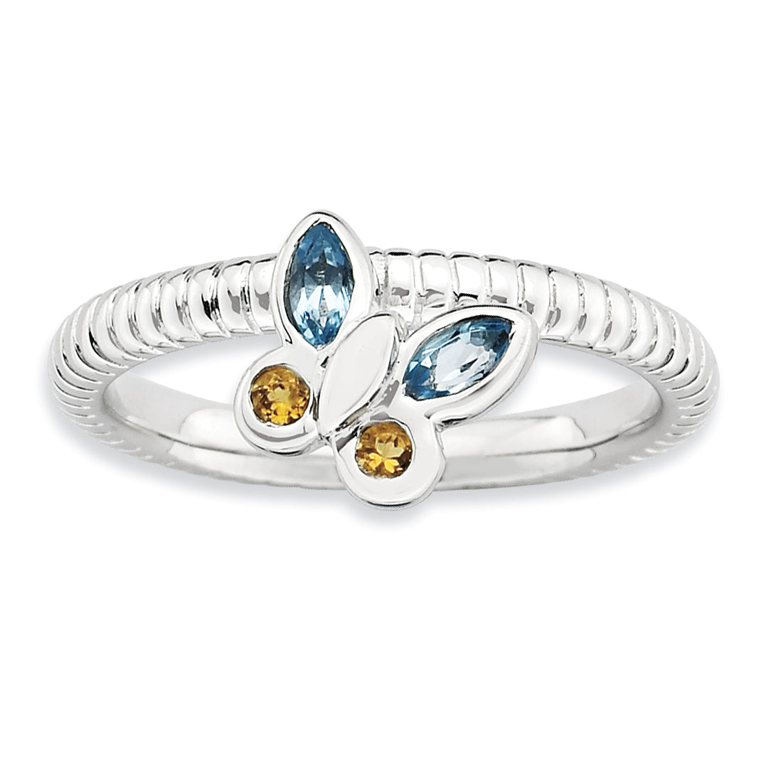 Sterlingsilber Stapelbar Expressions Blautopas & Citrin Schmetterling Ring