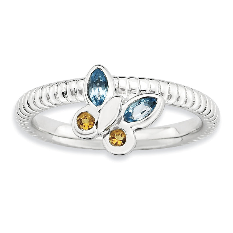 Sterlingsilber Stapelbar Expressions Blautopas & Citrin Schmetterling Ring