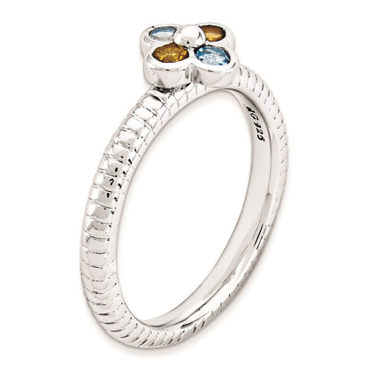 Sterlingsilber Stapelbar Expressions Blautopas & Citrin Blume Ring (size 5 Nur)