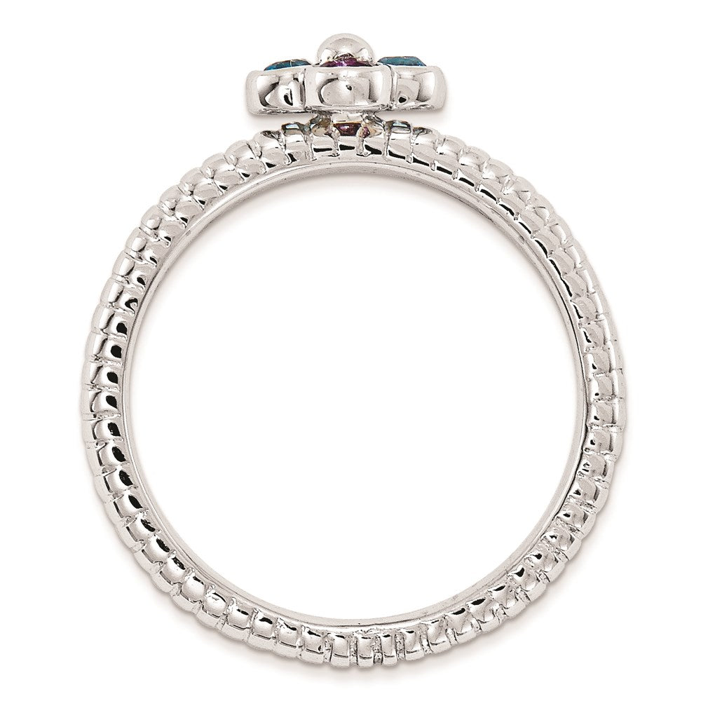 Sterlingsilber Stapelbar Expressions Blautopas & Amethyst Blume Ring