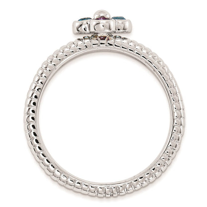 Sterlingsilber Stapelbar Expressions Blautopas & Amethyst Blume Ring
