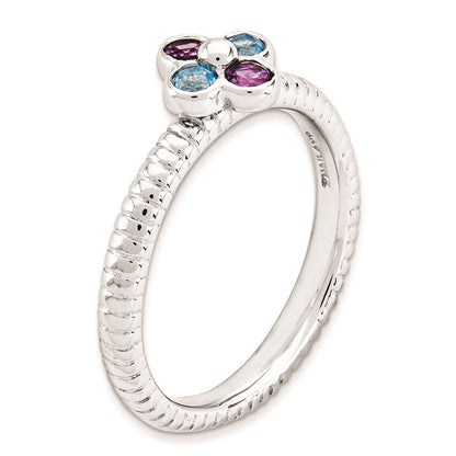 Sterlingsilber Stapelbar Expressions Blautopas & Amethyst Blume Ring