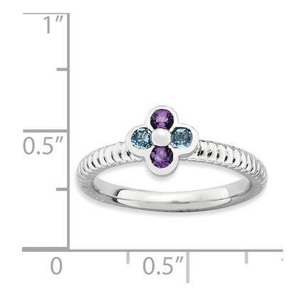 Sterlingsilber Stapelbar Expressions Blautopas & Amethyst Blume Ring