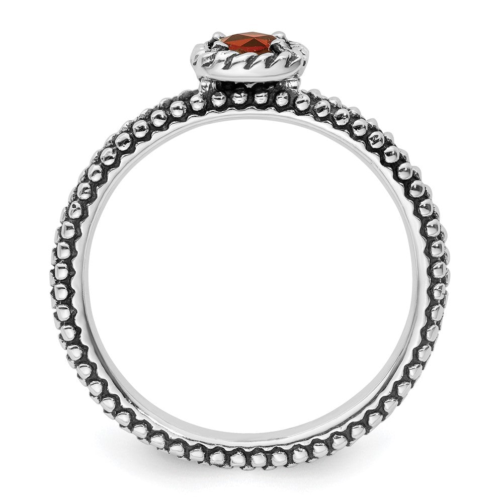 Sterlingsilber Stapelbar Expressions Karo Schliff Granat Antikisiert Ring