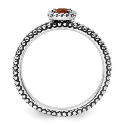 Sterlingsilber Stapelbar Expressions Karo Schliff Granat Antikisiert Ring