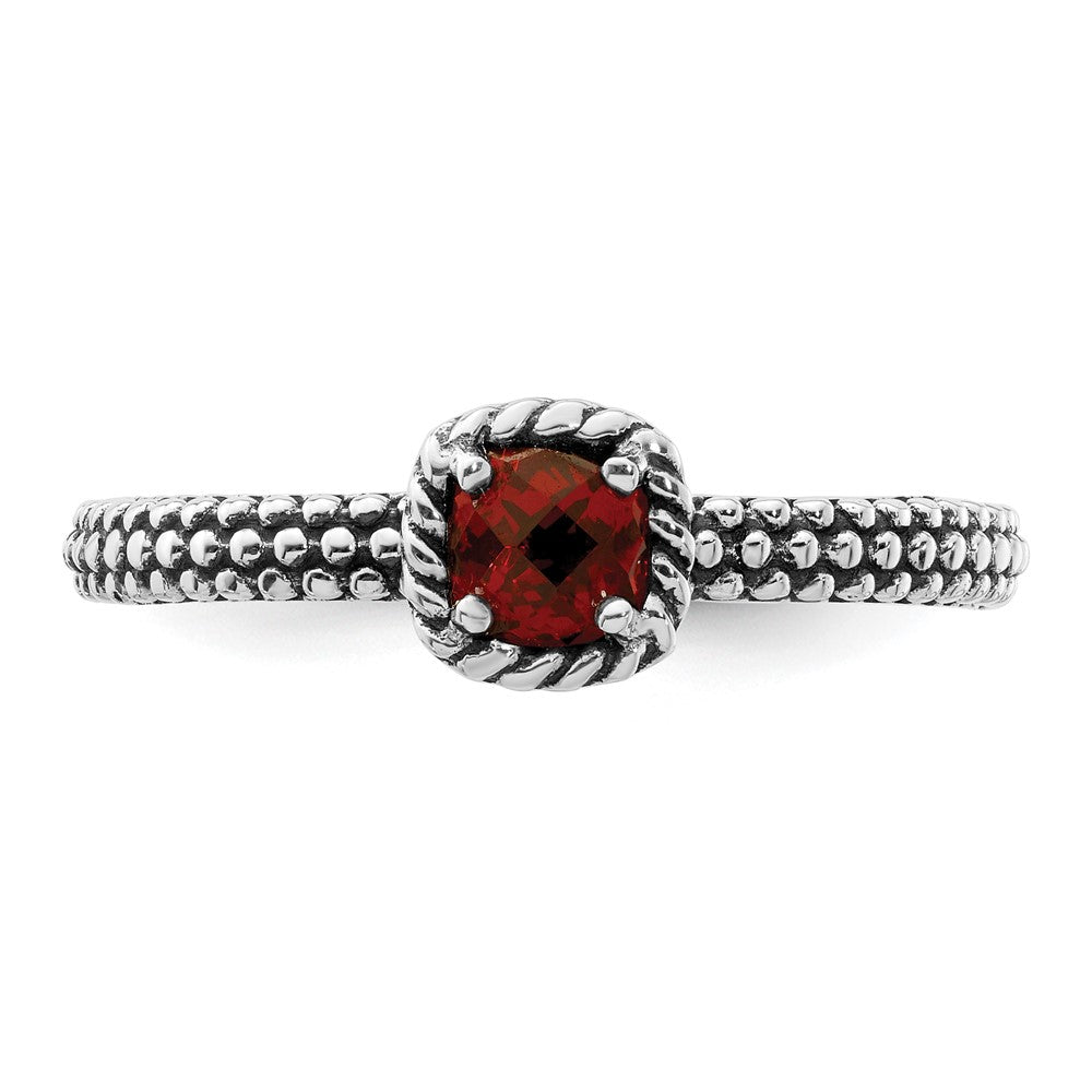 Sterlingsilber Stapelbar Expressions Karo Schliff Granat Antikisiert Ring