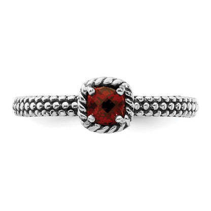 Sterlingsilber Stapelbar Expressions Karo Schliff Granat Antikisiert Ring