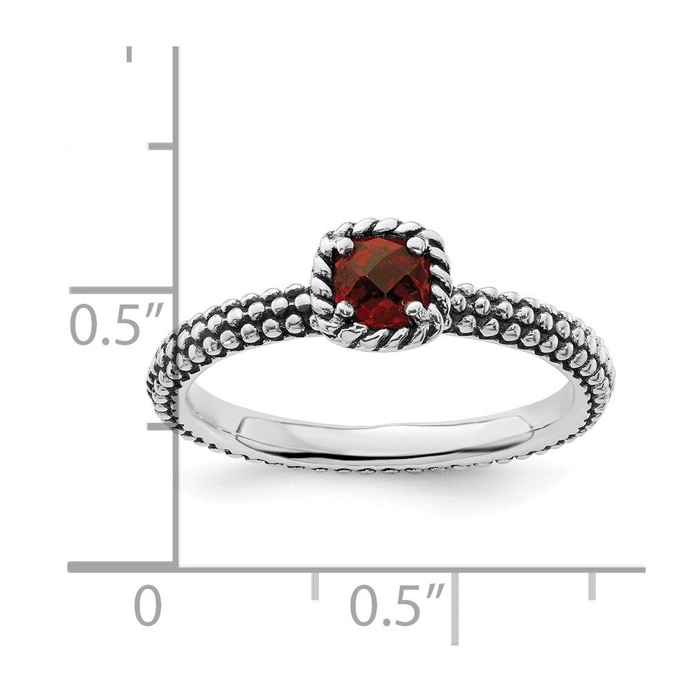 Sterlingsilber Stapelbar Expressions Karo Schliff Granat Antikisiert Ring