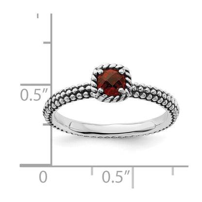 Sterlingsilber Stapelbar Expressions Karo Schliff Granat Antikisiert Ring