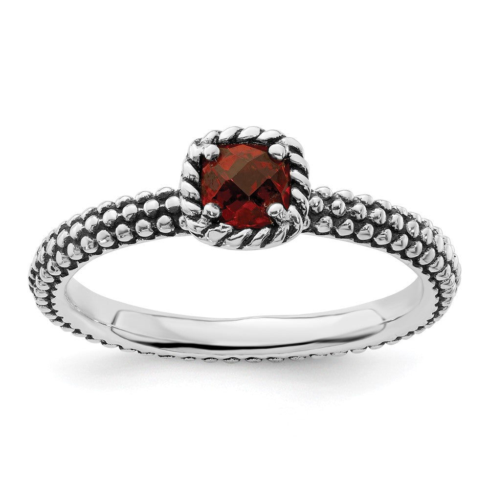 Sterlingsilber Stapelbar Expressions Karo Schliff Granat Antikisiert Ring