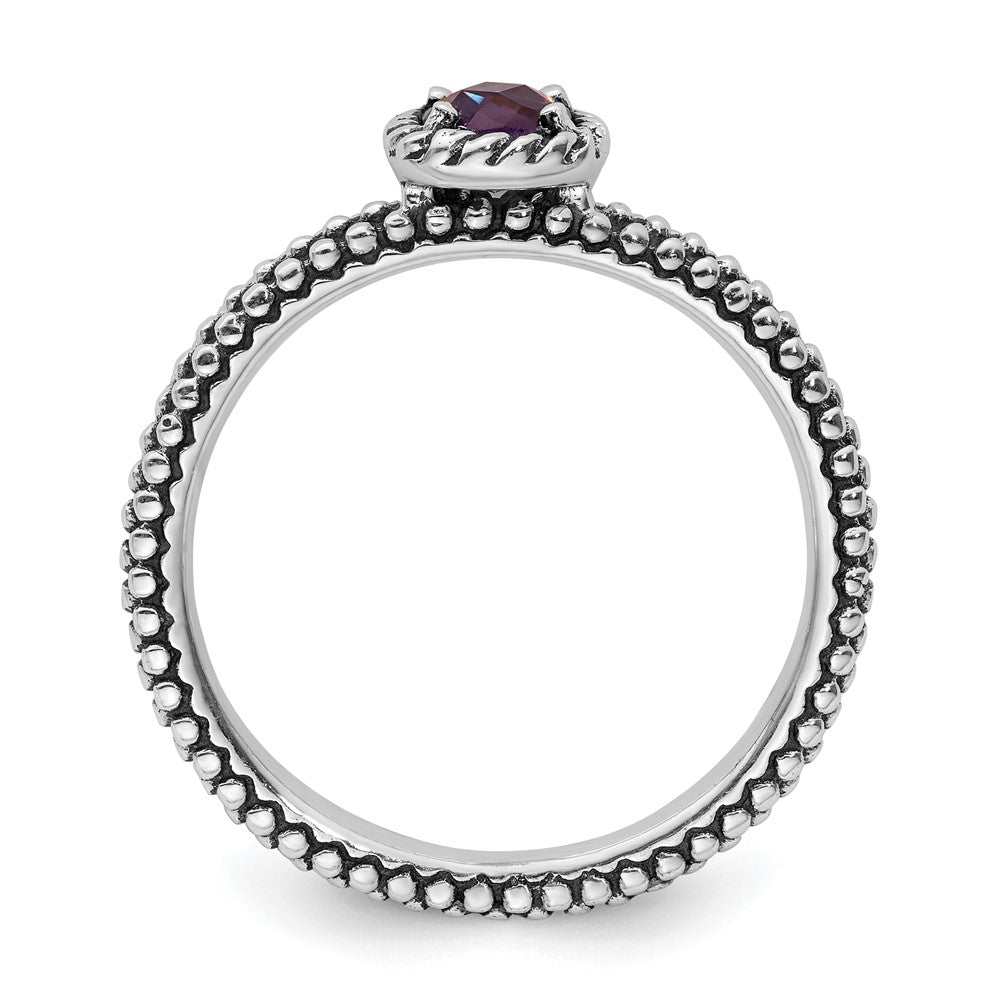 Sterlingsilber Stapelbar Expressions Karo Schliff Amethyst Antikisiert Ring