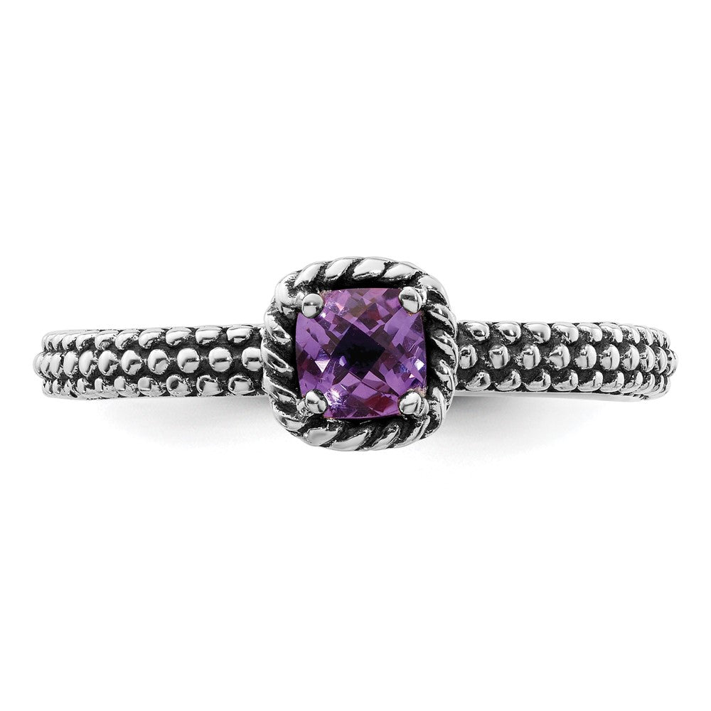 Sterlingsilber Stapelbar Expressions Karo Schliff Amethyst Antikisiert Ring
