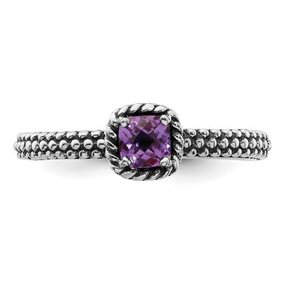 Sterlingsilber Stapelbar Expressions Karo Schliff Amethyst Antikisiert Ring