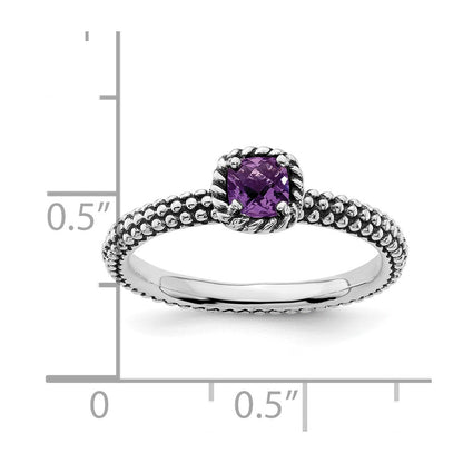 Sterlingsilber Stapelbar Expressions Karo Schliff Amethyst Antikisiert Ring