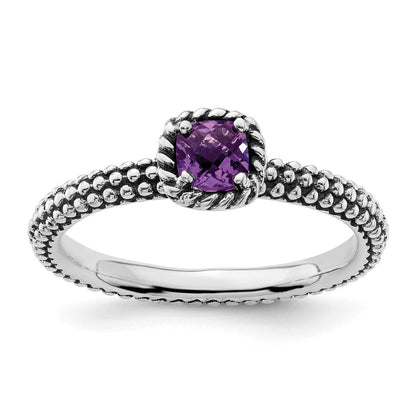 Sterlingsilber Stapelbar Expressions Karo Schliff Amethyst Antikisiert Ring